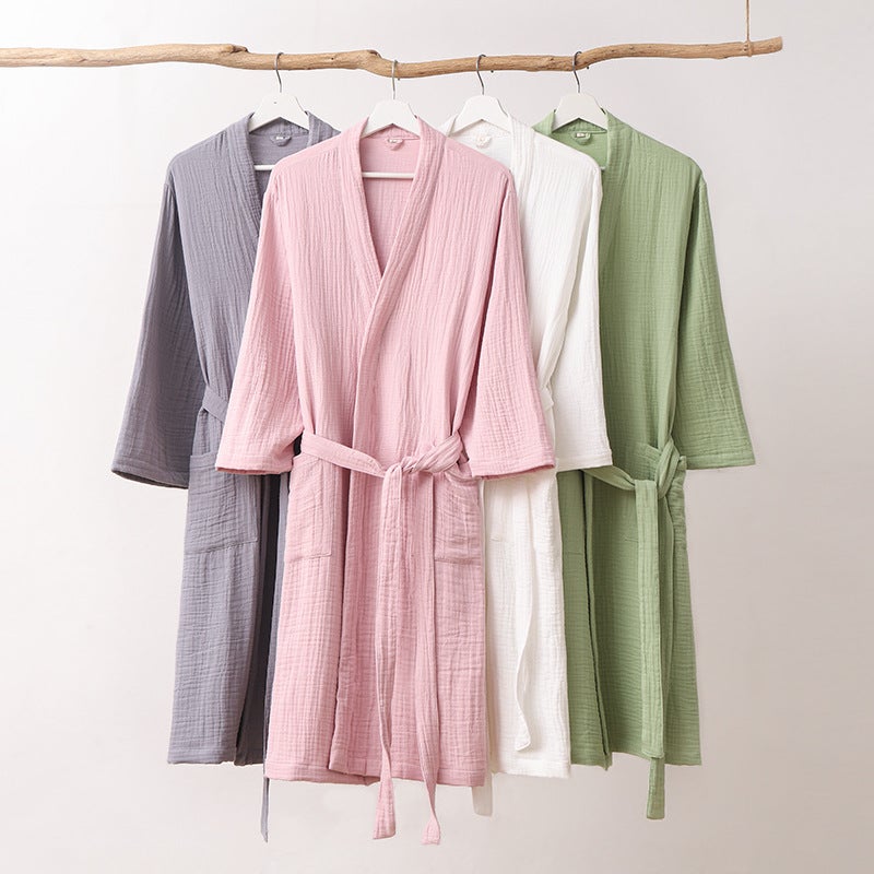 Generic Pure Cotton Soft Skin-Friendly Bathrobe Pink kimono collar (three layers of gauze) 