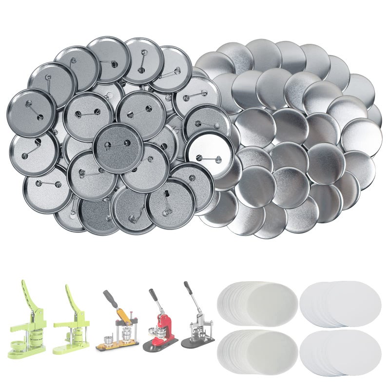 Mostme 200 Sets 2.25 inch Button Maker Supplies, 58mm Button Supplies Parts Badge Part, Buttons Making Supplies, Includes Metal Pin Back Cover, Metal Shells, Blank Paper&Clear Film - Image 1