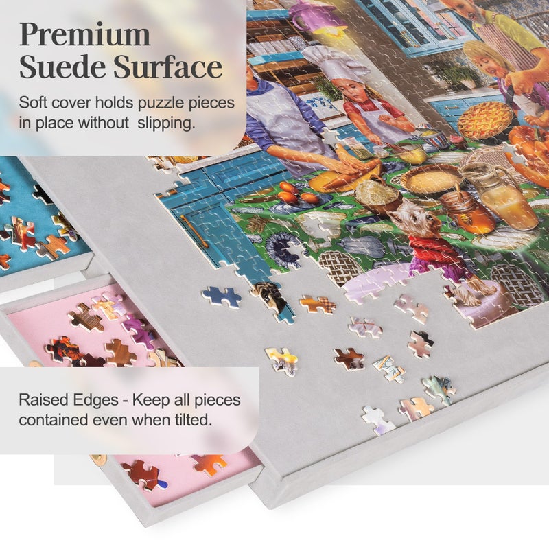 Tektalk Flannelette Covered Jigsaw Puzzle Table with Integrated Adjustable Stand & Cover, 3-Tilting-Angle Wooden Plateau Portable Puzzle Board with 6 Sorting Drawers, for Up to 1500 Pieces - Gray - Image 5
