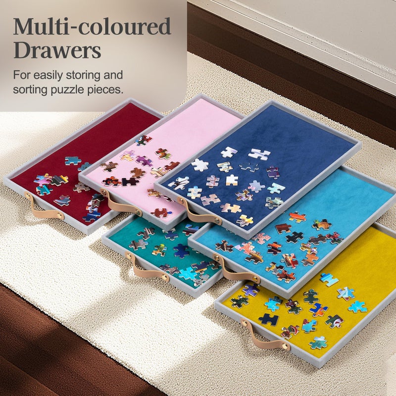 Tektalk Flannelette Covered Jigsaw Puzzle Table with Integrated Adjustable Stand & Cover, 3-Tilting-Angle Wooden Plateau Portable Puzzle Board with 6 Sorting Drawers, for Up to 1500 Pieces - Gray - Image 4