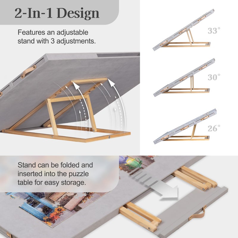 Tektalk Flannelette Covered Jigsaw Puzzle Table with Integrated Adjustable Stand & Cover, 3-Tilting-Angle Wooden Plateau Portable Puzzle Board with 6 Sorting Drawers, for Up to 1500 Pieces - Gray - Image 2