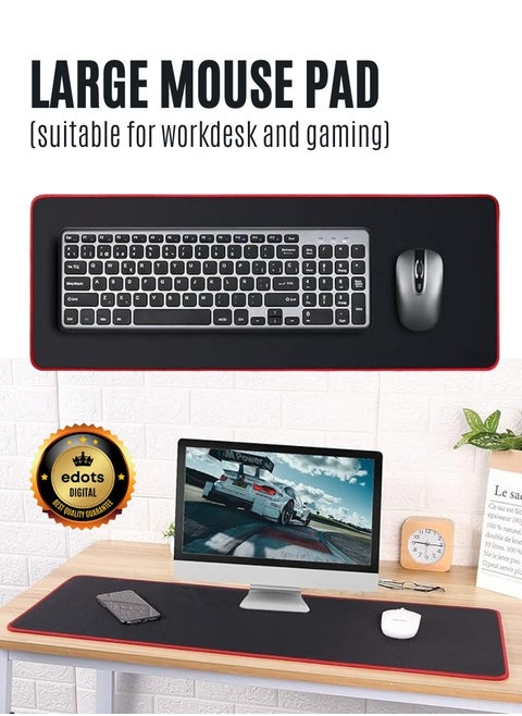 X-Large Gaming Mouse Pad - 78x30cm Extended Desk Mat, Anti-Slip Rubber Base with Stitched Edges, Smooth Surface for Keyboard & Mouse - Red & Black
