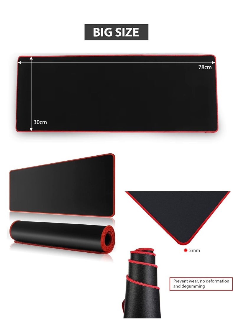 Edots X-Large Gaming Mouse Pad - 78x30cm Extended Desk Mat, Anti-Slip Rubber Base with Stitched Edges, Smooth Surface for Keyboard & Mouse - Red & Black  - Image 5