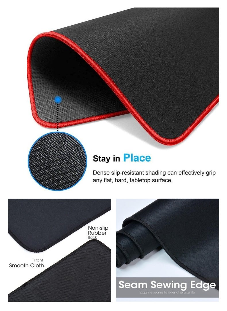 Edots X-Large Gaming Mouse Pad - 78x30cm Extended Desk Mat, Anti-Slip Rubber Base with Stitched Edges, Smooth Surface for Keyboard & Mouse - Red & Black  - Image 2