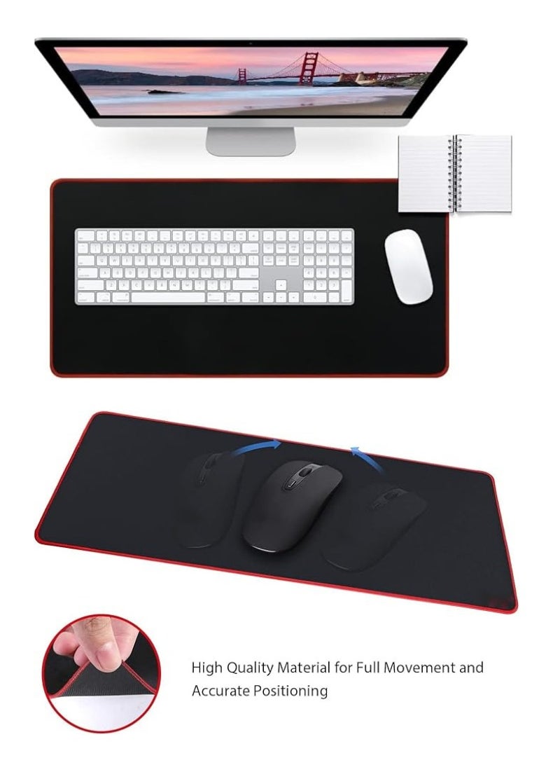 Edots X-Large Gaming Mouse Pad - 78x30cm Extended Desk Mat, Anti-Slip Rubber Base with Stitched Edges, Smooth Surface for Keyboard & Mouse - Red & Black  - Image 3