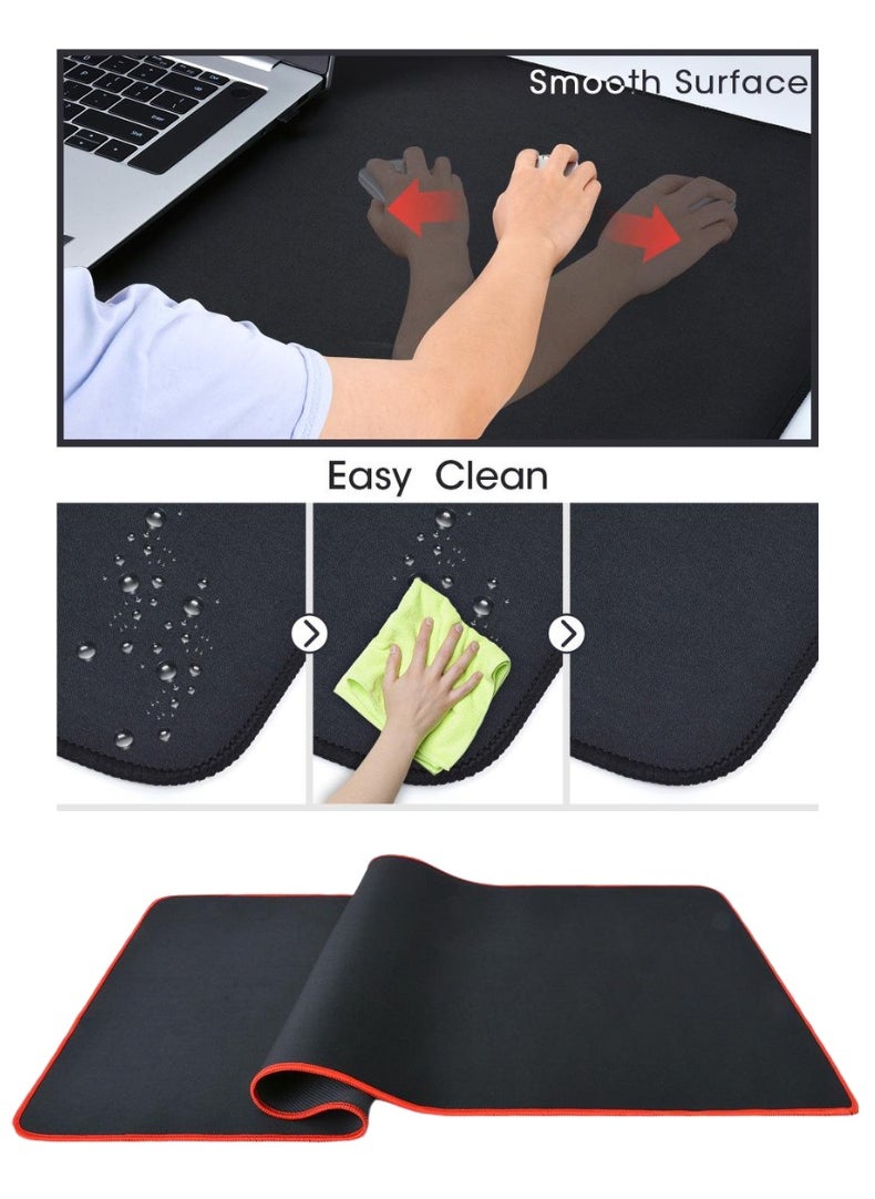 Edots X-Large Gaming Mouse Pad - 78x30cm Extended Desk Mat, Anti-Slip Rubber Base with Stitched Edges, Smooth Surface for Keyboard & Mouse - Red & Black  - Image 4