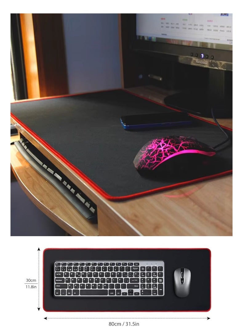 X-Large Gaming Mouse Pad - 78x30cm Extended Desk Mat, Anti-Slip Rubber Base with Stitched Edges, Smooth Surface for Keyboard & Mouse - Red & Black