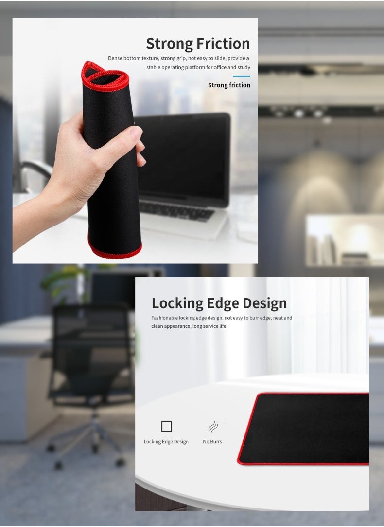 X-Large Gaming Mouse Pad - 78x30cm Extended Desk Mat, Anti-Slip Rubber Base with Stitched Edges, Smooth Surface for Keyboard & Mouse - Red & Black