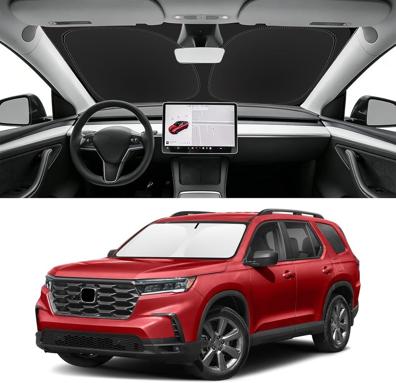 SLOGENTO Sun Shade for Pilot Windshield Sunshades Cover for 2016-2023 2024 2025 Honda Pilot Accessories Foldable Front Window Shields 240T Silver Coating Protector Sun Visor Blocks UV Rays Heat - Image 1
