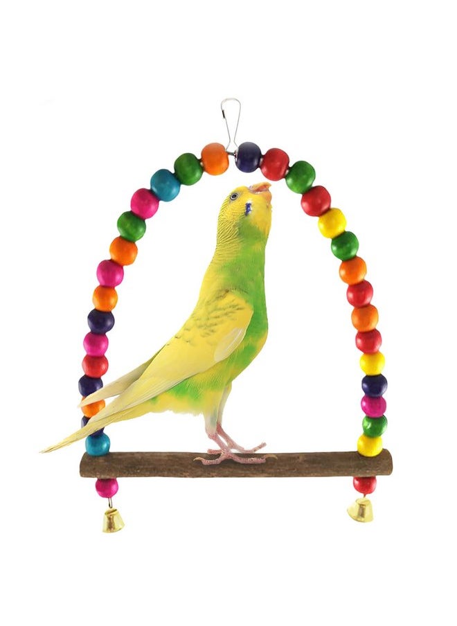 SunGrow Colorful Parakeet Swing Toy with Bells, Cockatiel, Lovebird & Budgie Wooden Perch Stand, 8.5x6 Inches, Sturdy Rocking Gym, Small Bird Cage Accessories to Balance, Exercise & Training - pzsku/Z778316EF77E1FE86210FZ/45/_/1737031976/45ca4150-d731-4b30-8cce-bcb678f477bb