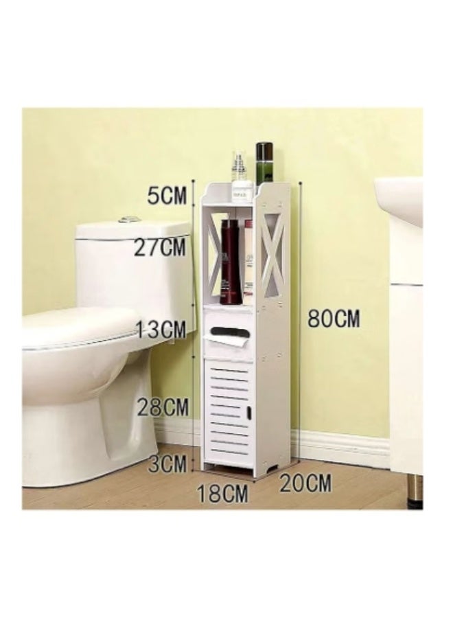 Slim Bathroom Storage Cabinet with Doors & Shelves – Narrow Toilet Vanity Organizer, Floor Corner Cabinet for Towels, Paper & Toiletries – White - Image 5