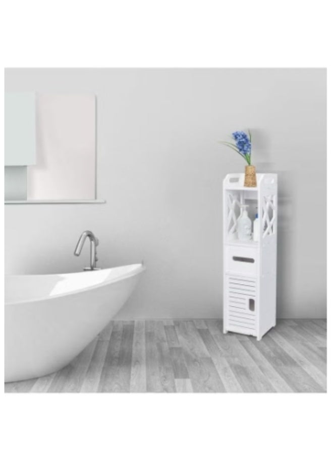 Slim Bathroom Storage Cabinet with Doors & Shelves – Narrow Toilet Vanity Organizer, Floor Corner Cabinet for Towels, Paper & Toiletries – White - Image 2