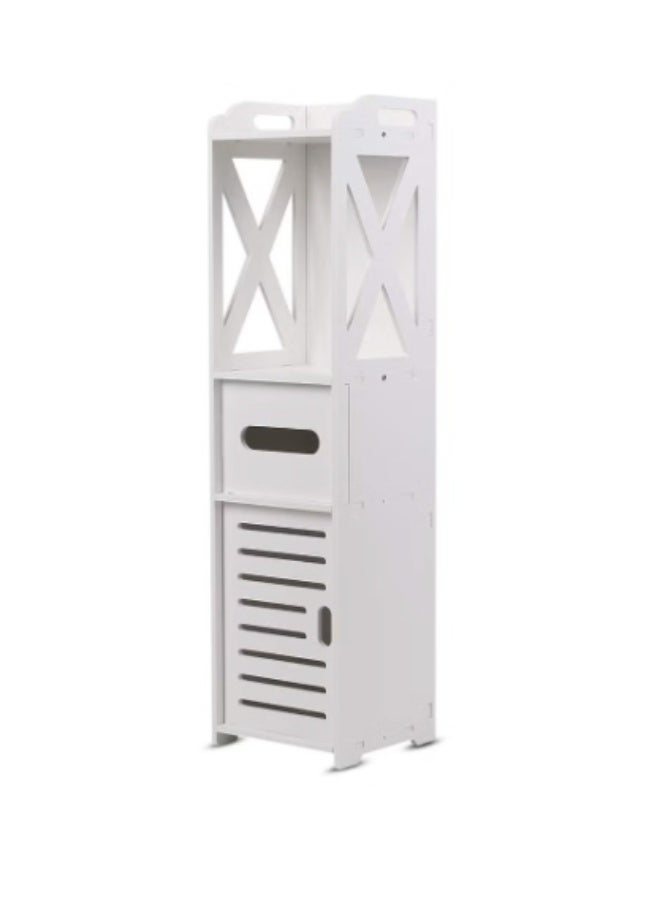 Slim Bathroom Storage Cabinet with Doors & Shelves – Narrow Toilet Vanity Organizer, Floor Corner Cabinet for Towels, Paper & Toiletries – White - Image 4