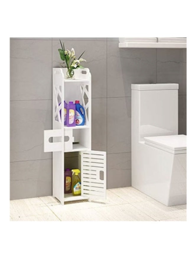 Slim Bathroom Storage Cabinet with Doors & Shelves – Narrow Toilet Vanity Organizer, Floor Corner Cabinet for Towels, Paper & Toiletries – White - Image 3