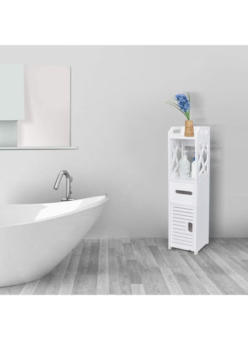 Slim Bathroom Storage Cabinet with Doors & Shelves – Narrow Toilet Vanity Organizer, Floor Corner Cabinet for Towels, Paper & Toiletries – White - Image 1
