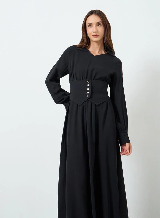 Take Two Women Button Front Maxi Dress with Corset Detail