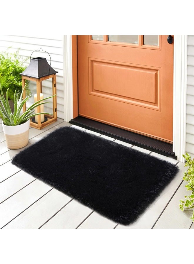 Noahas Fluffy Bedroom Rug Plush Fuzzy Rugs for Kids Room Living Room, Soft Shaggy Nursery Rug Furry Floor Carpet Modern Indoor Bedroom Decor Cute Boys Girls Room Rug, 2x3 Feet, Black - Image 1