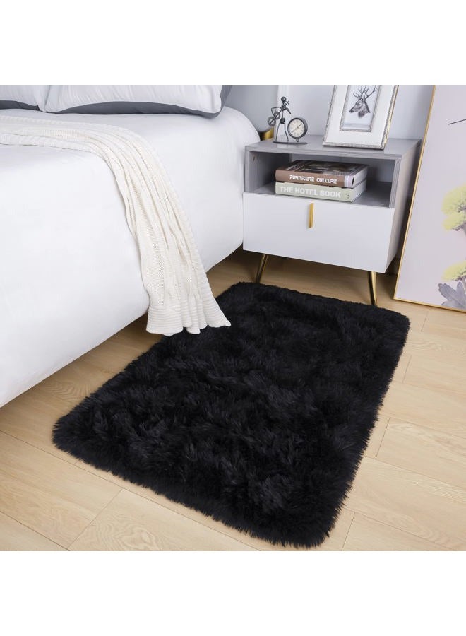Noahas Fluffy Bedroom Rug Plush Fuzzy Rugs for Kids Room Living Room, Soft Shaggy Nursery Rug Furry Floor Carpet Modern Indoor Bedroom Decor Cute Boys Girls Room Rug, 2x3 Feet, Black - Image 2