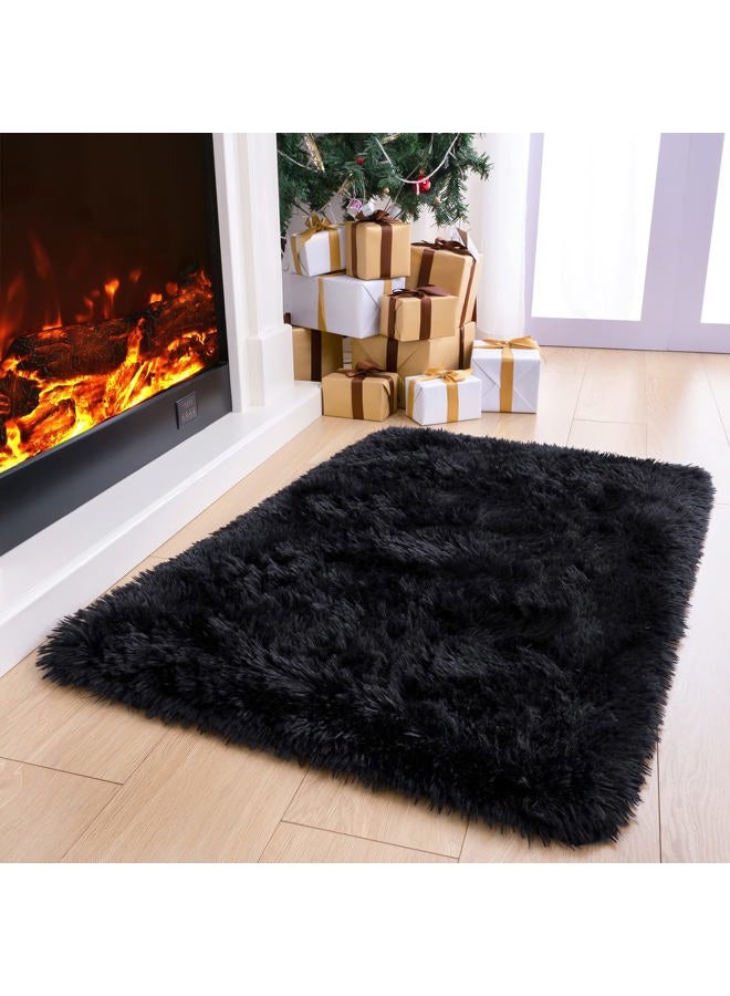 Noahas Fluffy Bedroom Rug Plush Fuzzy Rugs for Kids Room Living Room, Soft Shaggy Nursery Rug Furry Floor Carpet Modern Indoor Bedroom Decor Cute Boys Girls Room Rug, 2x3 Feet, Black - Image 3