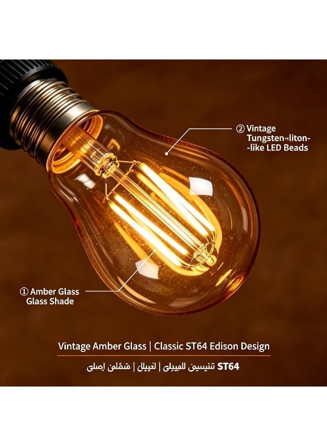 EASTERNSTAR LED Edison Bulb E27, 7W Vintage Light Bulbs 70W Incandescent Equivalent, Retro LED Filament Bulb ST64 Amber Glass Edison Screw Lamp, 680LM 2700K Warm White, 2-Pack [Energy Class A] - Image 2
