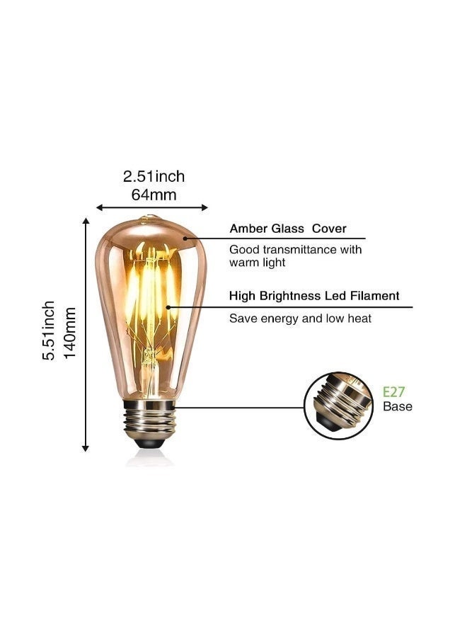 EASTERNSTAR LED Edison Bulb E27, 7W Vintage Light Bulbs 70W Incandescent Equivalent, Retro LED Filament Bulb ST64 Amber Glass Edison Screw Lamp, 680LM 2700K Warm White, 2-Pack [Energy Class A] - Image 4