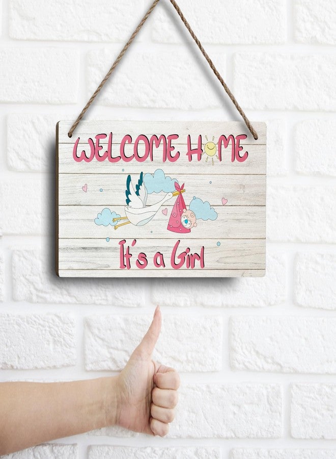 CLHHM Welcome Home Newborn Baby It’s a Girl Wooden Door Sign Baby Girl Signs for Door Welcome Sign Décor for Front Door & Nursery Hanging Newborn Announcement Plaque - Image 4