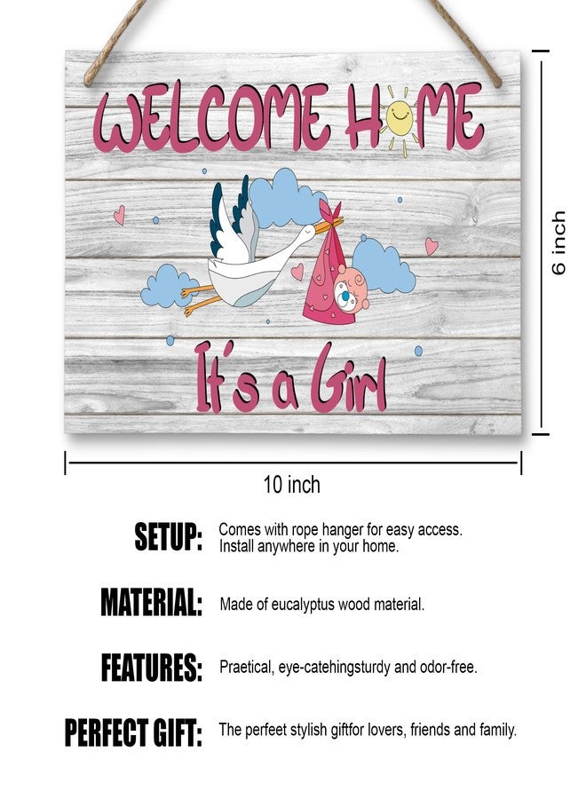 CLHHM Welcome Home Newborn Baby It’s a Girl Wooden Door Sign Baby Girl Signs for Door Welcome Sign Décor for Front Door & Nursery Hanging Newborn Announcement Plaque - Image 3