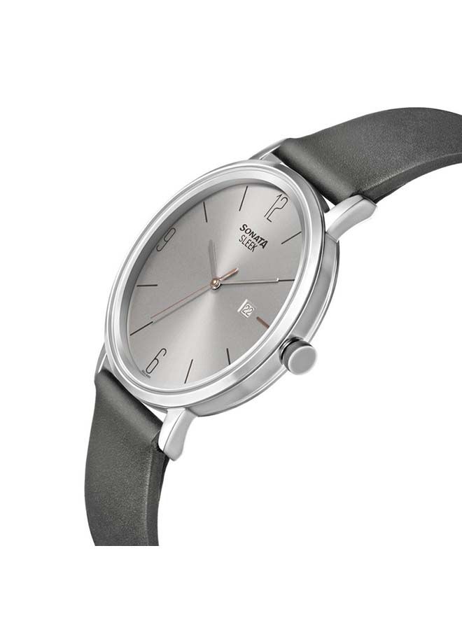 سوناتا ساعة يد جلدية مستديرة بعقارب  -  مم - رمادي - Image 2
