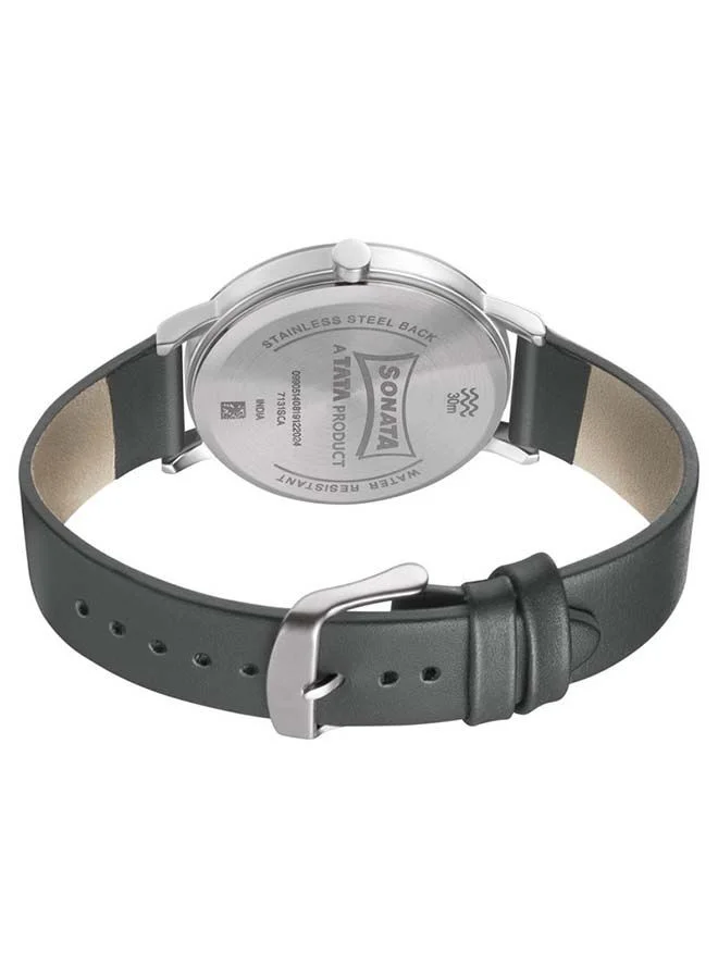 Sonata Round Shape Leather Band Analog Wrist Watch 7131SL03 - 42 mm - Grey