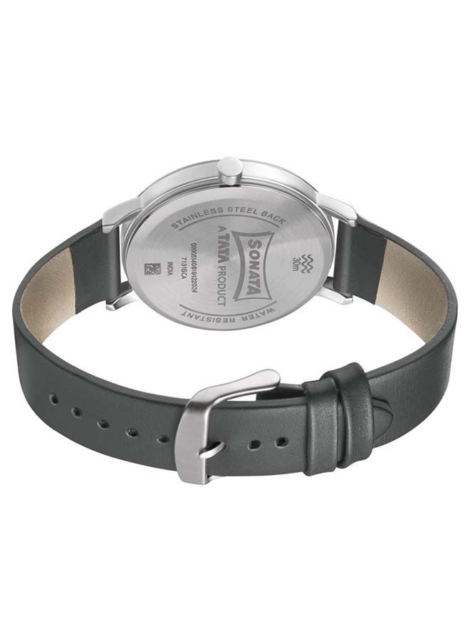 سوناتا ساعة يد جلدية مستديرة بعقارب  -  مم - رمادي - Image 3