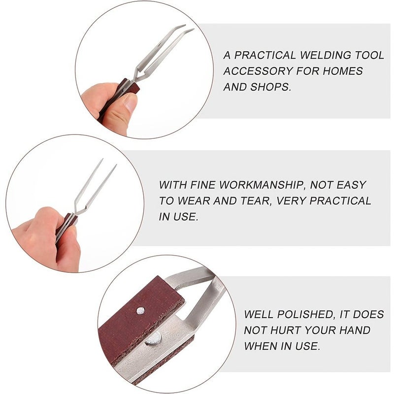 1Pc Stainless Steel Curved Tweezers With Reverse Wooden Handle For Electronics Jewelry Making Laboratory Hobby - Image 4