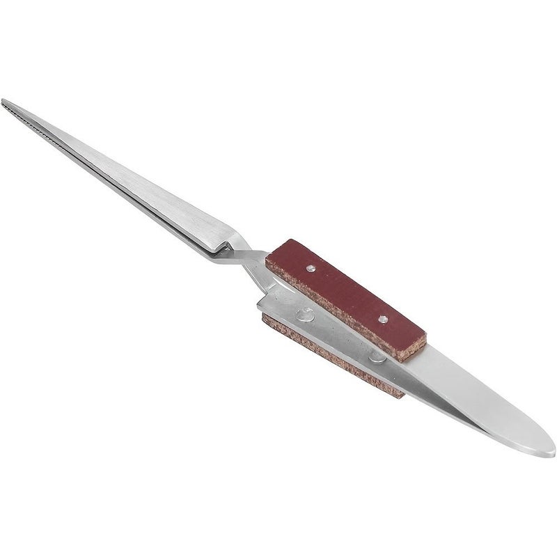 1Pc Stainless Steel Curved Tweezers With Reverse Wooden Handle For Electronics Jewelry Making Laboratory Hobby - Image 2