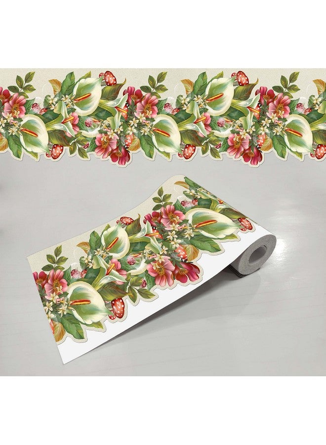 WallDesign Green Anthurium & Pink Anemones Flowers Print Cut Border Sticker for Wall Edge, Ceiling, Tile, Backsplash, Skirting Decoration - 5.25 Inch Width x 5 Feet Length - Image 1
