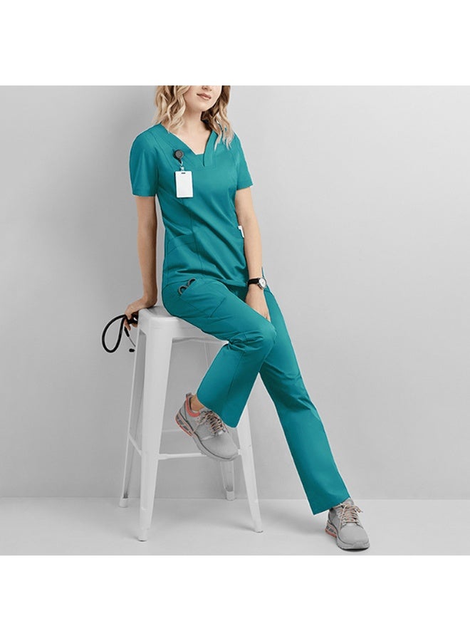 NIBEMINENT Workwear Medical Scrubs Uniform Set Doctor  Nurse Short Sleeve Surgical Gown Pants for Hospitals Dental Clinics  Beauty Salons - Image 1