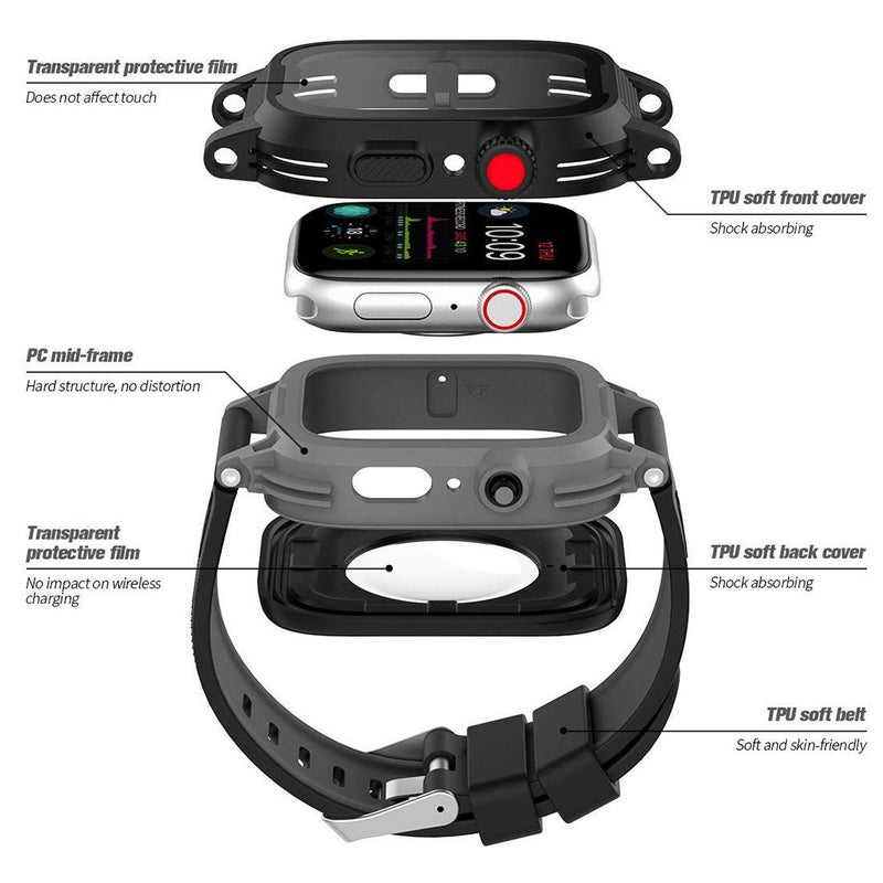 MIZUSUPI for Waterproof Apple Watch Case 42mm 45mm 44mm 41mm 40mm 38mm,IP68 Waterproof Case with Band and Screen Protector for Apple Watch Series 8 7 6 5 4 3 2 SE SE2, Full Body Rugged Protective Case - Image 3