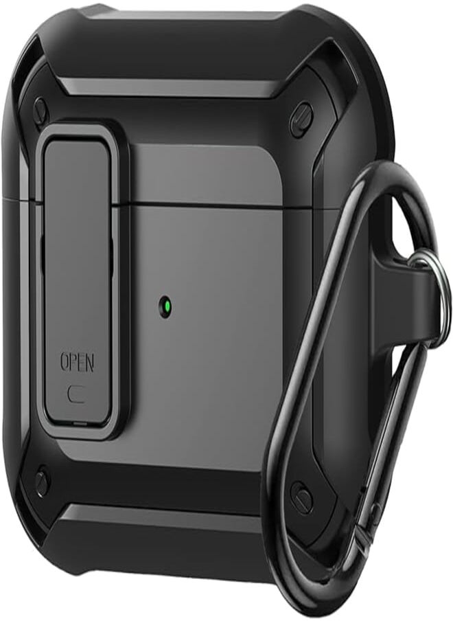 Olytop Olytop Airpods 3 Case Cover 2021 with Lock, Armor Military Full-Body Rugged Cool AirPod 3 Protective Shockproof Skin Case Men Women with Carabiner for Apple Airpods 3rd Generation Charging Case-Black 