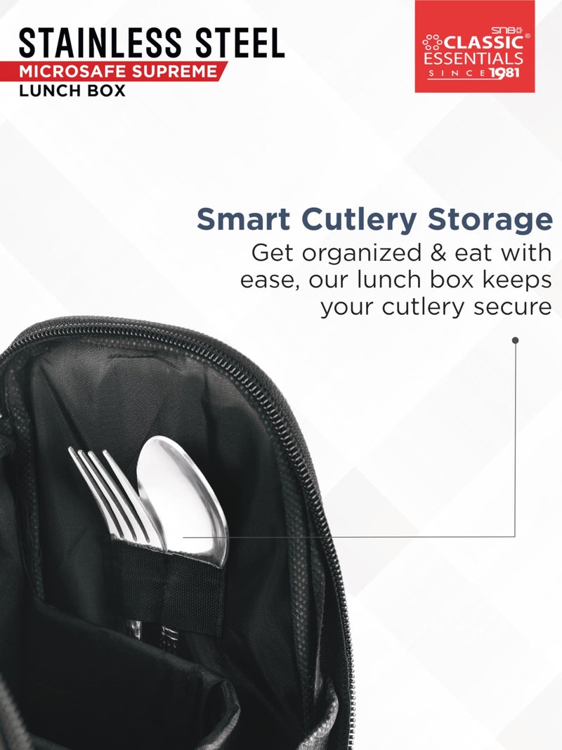 CLASSIC ESSENTIALS Supreme All-in-One Lunch Box with Insulated Bag – Microwave Safe Leak-Proof Steel Containers 250/450/650 ml + 130 ml Pickle & 750 ml Bottle, Blue - Image 5