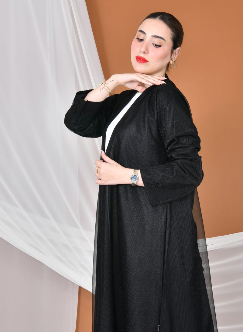 عبايات حوراء عباية لف سوداء ربع كلوش بقماش الاوقانزا بتطريز انيق وراقي اسفل  العباية - Image 5