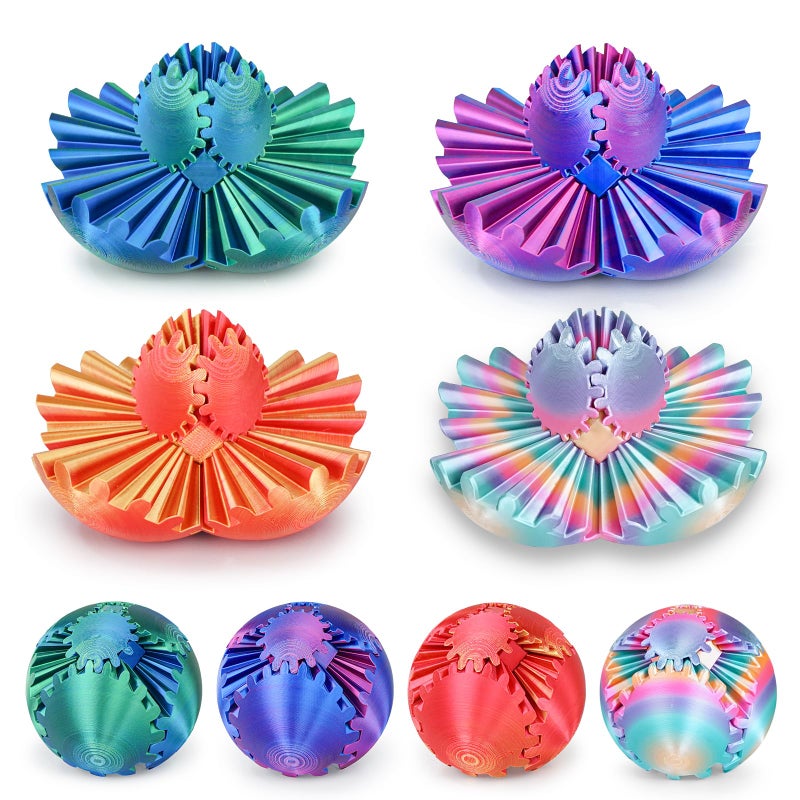 Minleway 4Pcs Gear Ball 3D Printed Cube Fidget ToyGear Sphere Fidget ToysSensory Toys for Stress and Anxiety Relief Desk Toy Fidget SpinnersStocking Stuffers for Adults Kids Gift Multicolor Set4pcs - Image 3