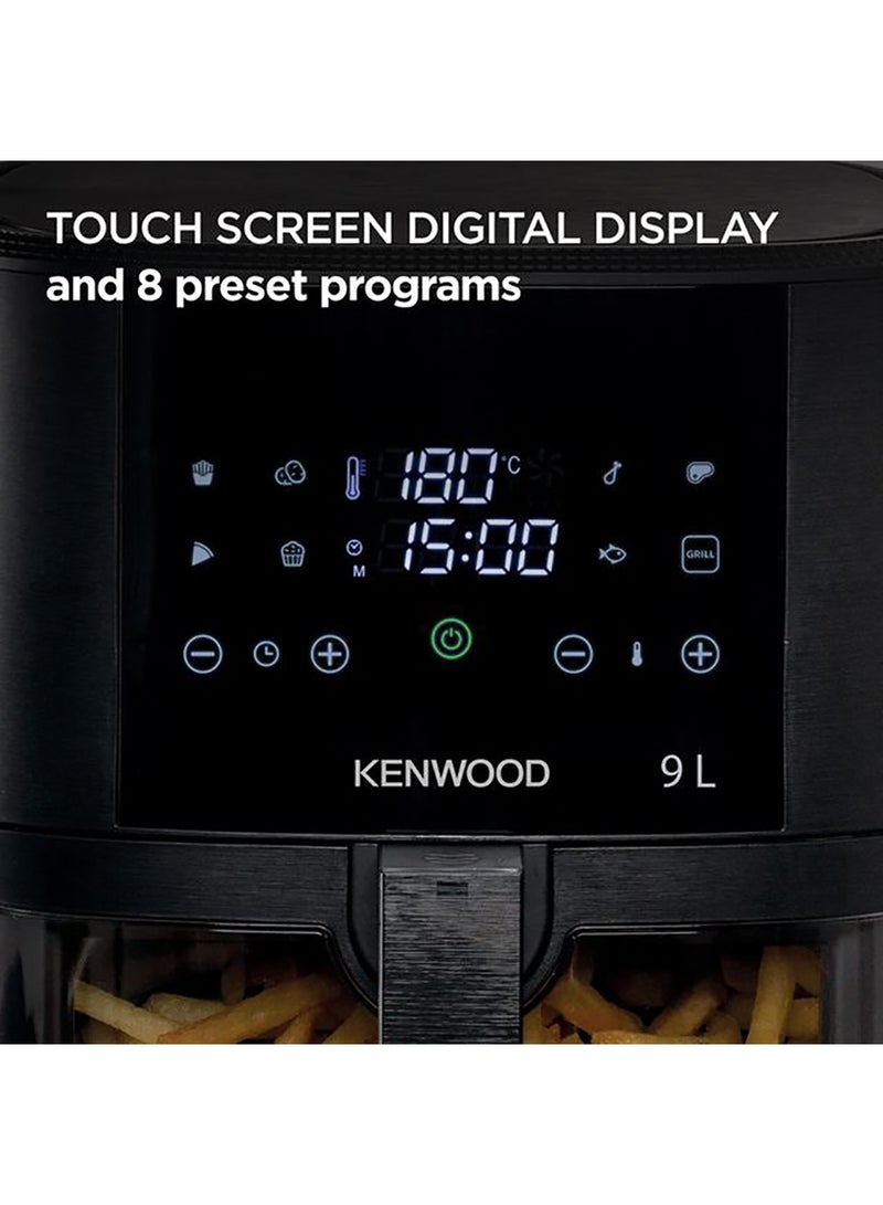KENWOOD 9L Air Fryer & Grill with Transparent Basket, Digital Touchscreen, 8 Presets, Adjustable Temperature, Non-Stick, 1500W, Includes Crisping Tray & Recipe Book - 9 L 1500 W HFS92.000BK Black - Image 4