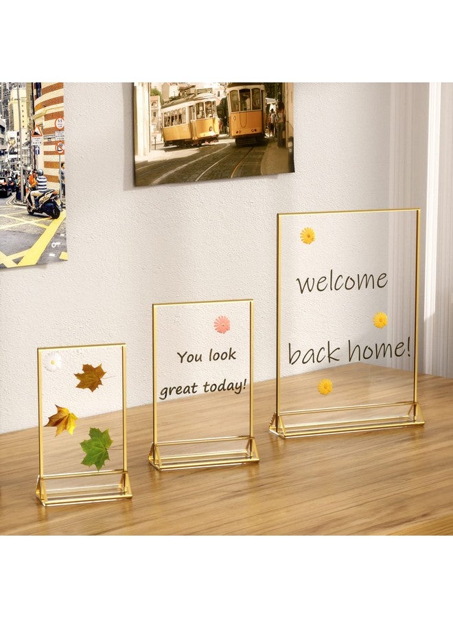 NIUBEE NIUBEE 6Pack 5 x 7 Clear Acrylic Wedding Table Number Holder Stands with Gold Borders, Double Sided Picture Frames Sign for Restaurant Menu Recipe Cards Photo Display  - Image 4