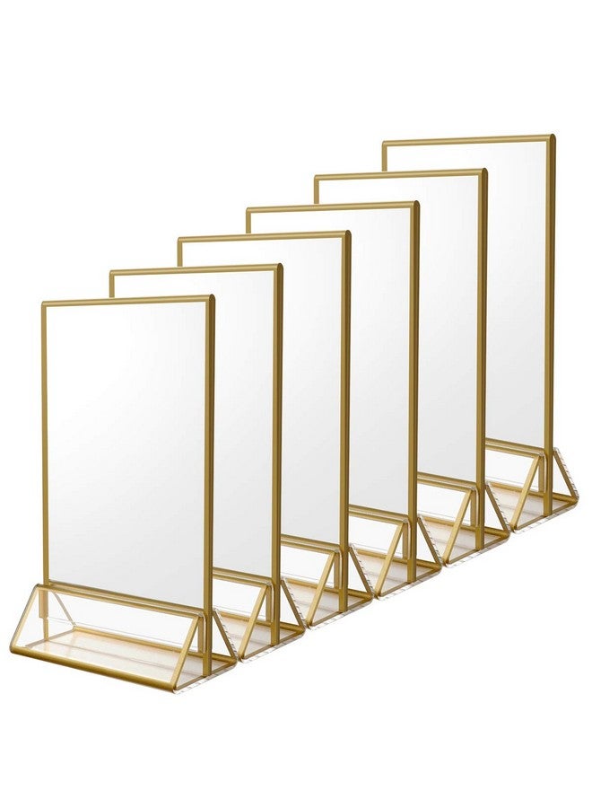 NIUBEE NIUBEE 6Pack 5 x 7 Clear Acrylic Wedding Table Number Holder Stands with Gold Borders, Double Sided Picture Frames Sign for Restaurant Menu Recipe Cards Photo Display  - Image 1