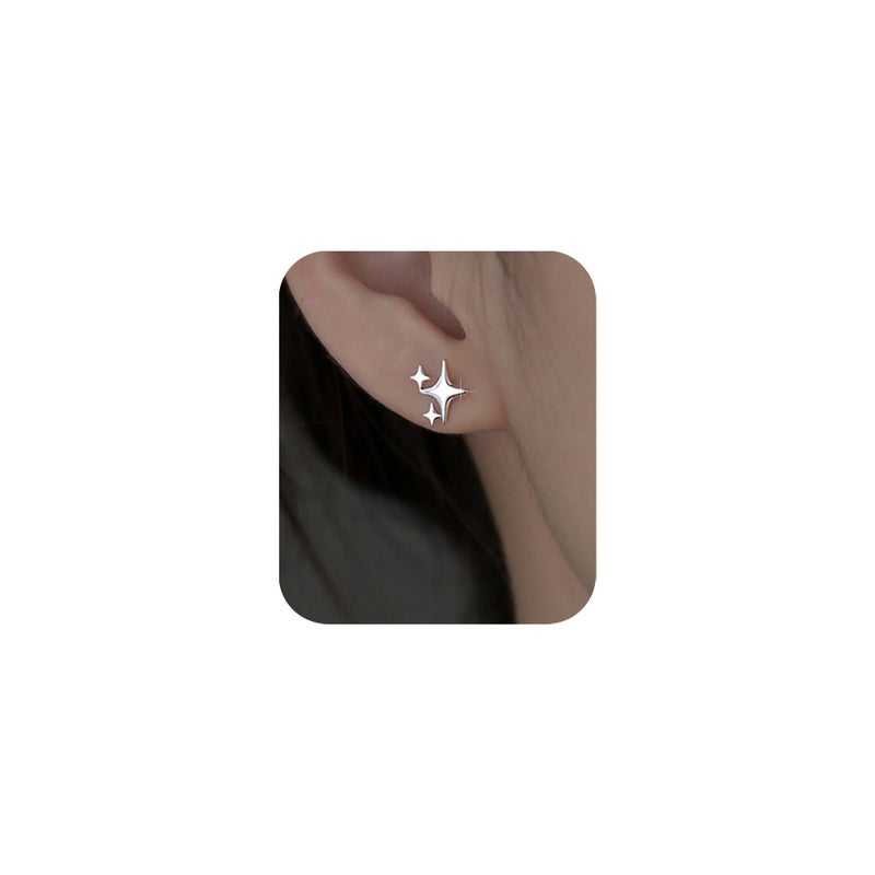 PANSHI  Sterling Silver Post Star Stud Earrings Gifts for Women Teen Girls Gift Trendy Hypoallergenic Small Post Pierced Studs Earrings Jewelry (3 Stars) - Image 1
