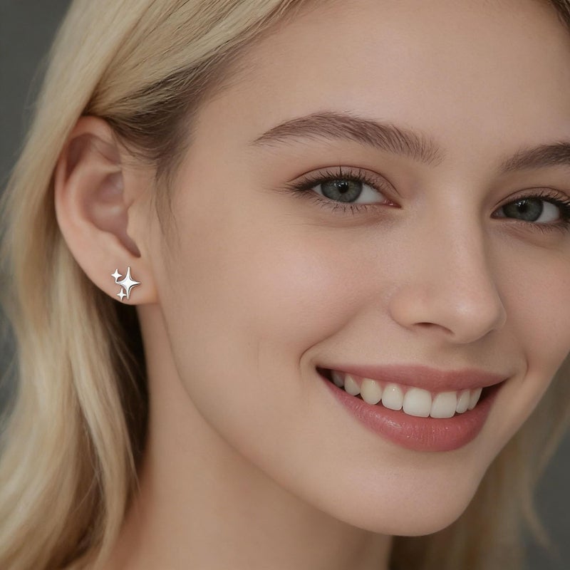 PANSHI  Sterling Silver Post Star Stud Earrings Gifts for Women Teen Girls Gift Trendy Hypoallergenic Small Post Pierced Studs Earrings Jewelry (3 Stars) - Image 2