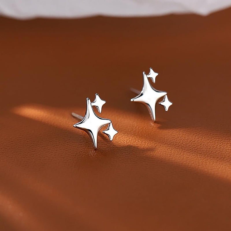 PANSHI  Sterling Silver Post Star Stud Earrings Gifts for Women Teen Girls Gift Trendy Hypoallergenic Small Post Pierced Studs Earrings Jewelry (3 Stars) - Image 4