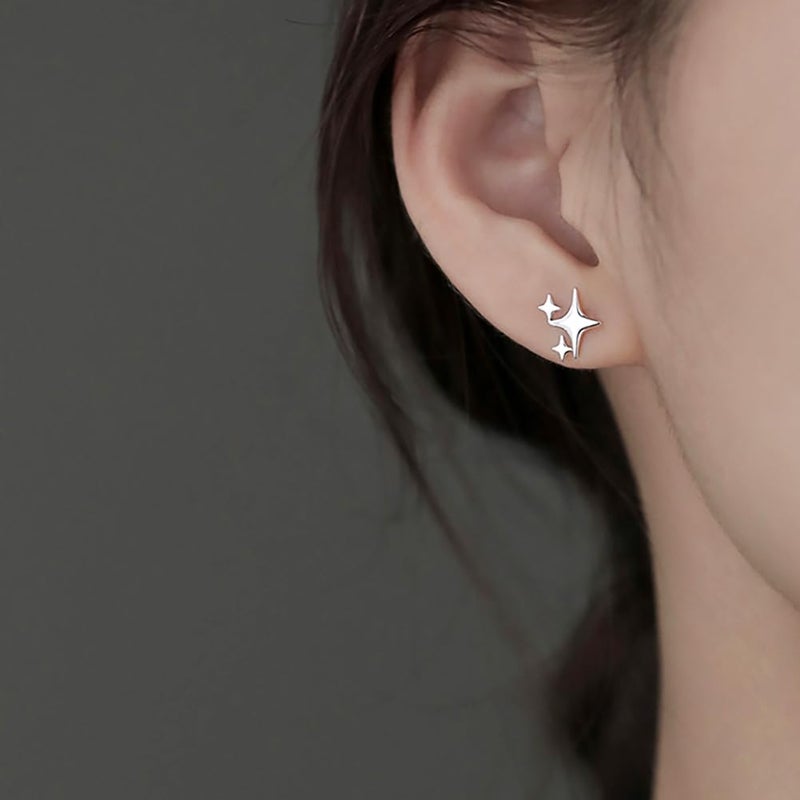 PANSHI  Sterling Silver Post Star Stud Earrings Gifts for Women Teen Girls Gift Trendy Hypoallergenic Small Post Pierced Studs Earrings Jewelry (3 Stars) - Image 5