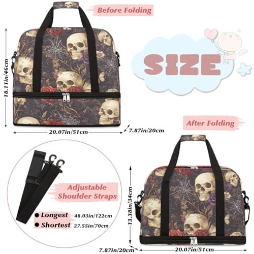 cfpolar Skull Gothic Rose Flower Travel Duffel Bag Tote Carry On Luggage Sports Gym Bag With Shoe Compartment For Woman Man Overnight Weekend Yoga Workout Training Handbag - Image 3