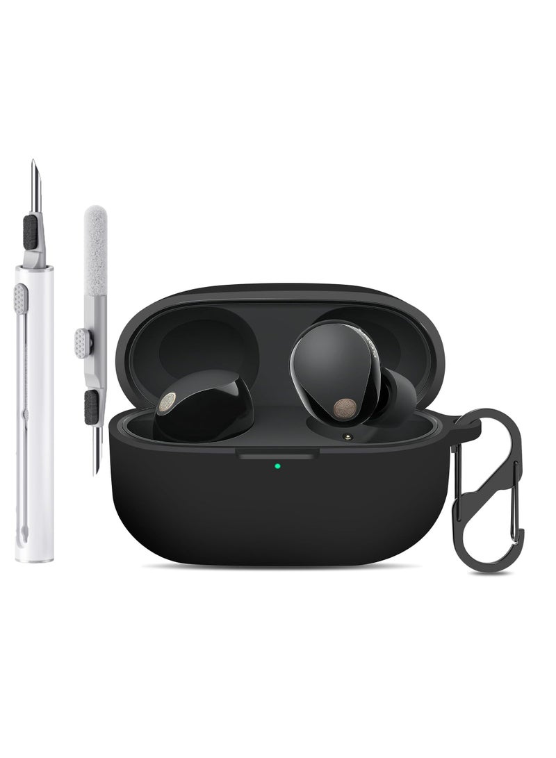 QIRG Case for Sony WF-1000XM5 With Cleaning Kit.   Silicone Protective Skin Cover for Sony XM5 Wireless Earbuds, Front LED Visible (Black) - Image 1