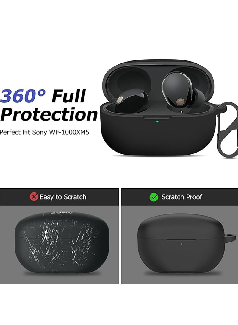 Case compatible with Sony WF-1000XM5. Silicone Protective Skin Cover for Sony XM5 Wireless Earbuds, Front LED Visible (Black)