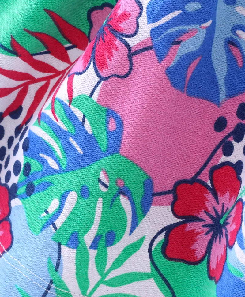 babyhug Babyhug Cotton Knit  Sleeveless Top with Smocking & Floral Print - Multicolor